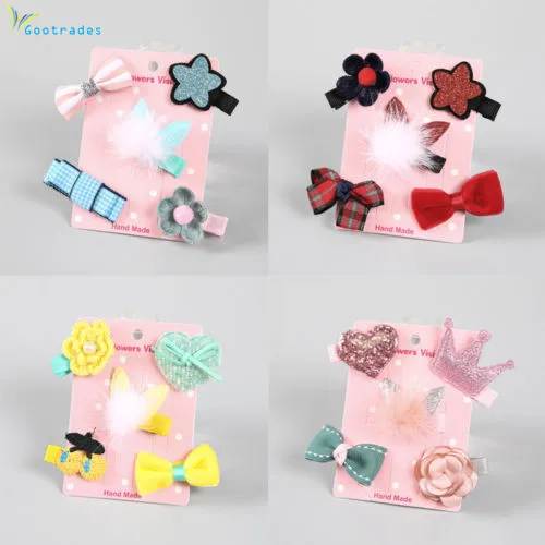 5Pcs//set Hairpin Baby Kids Hair Clip Bow Flower Mini Barrettes Cute Girls Infant