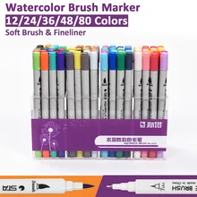 Вода Цвет двойной кончик кисти маркер для белой доски, Лот из 12/24/36/48/80 Цвет кончик кисти с 0,4 мм тонко пишущие для Цвет ing эскизов каллиграфия
