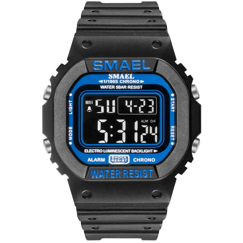 SMAEL спортивные часы светодиодные цифровые спортивные мужские часы водонепроницаемые цифровые часы 1801 мужские часы Relogios Masculino военные часы - Цвет: BlackBlue