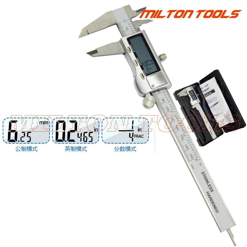" фракционный цифровой Электронный штангенциркуль большой дисплей метрический, дюйм, фракционный