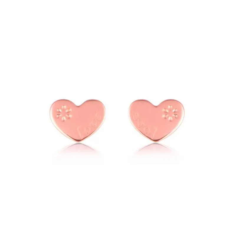 

2018 100% 18K Gold Petite Plain Love Heart Stud Earrings for Women Rose Gold Small Earrings Fine Jewelry brincos 0.85g