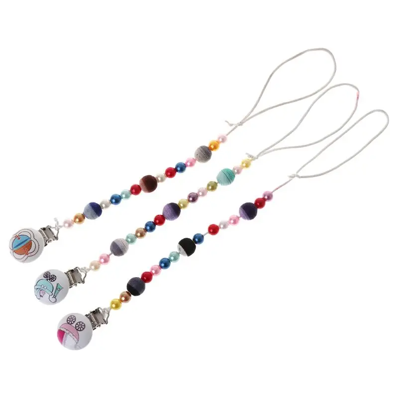 

Pacifier Chain Wooden Clip Anti Fall Chains Soother Nipple Necklace Teether Colorful Beads Baby Newborn Supplies Holder