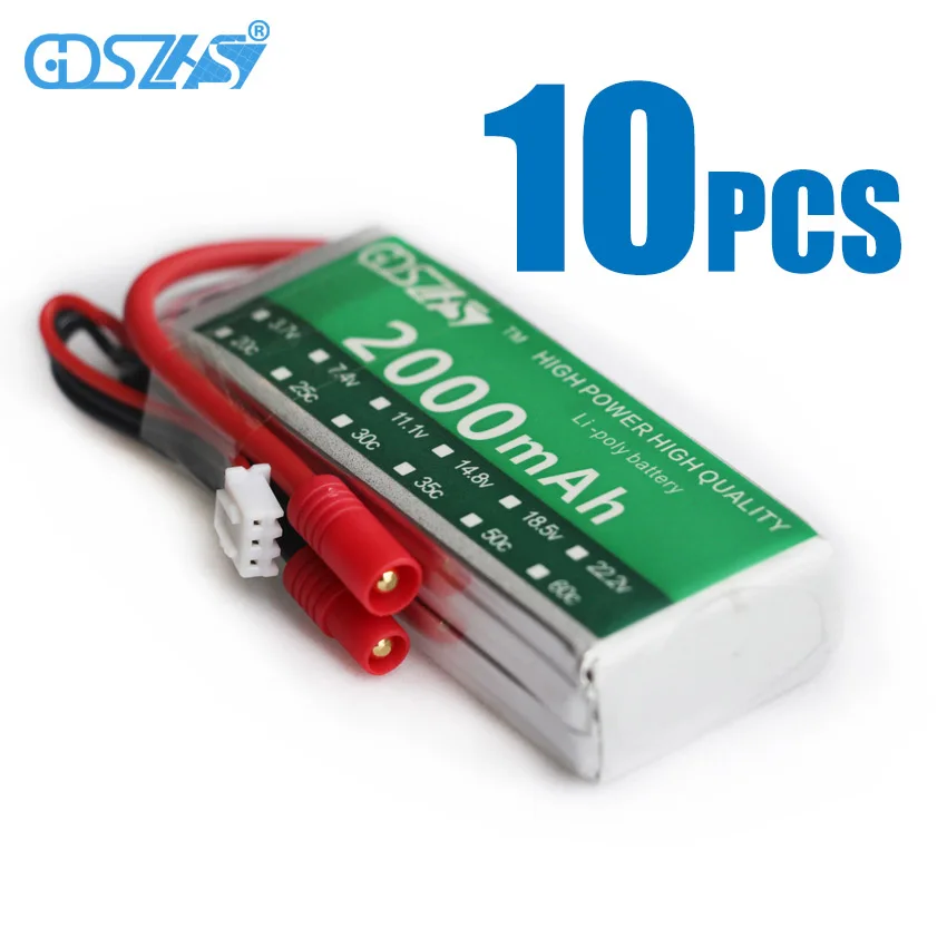 10PCS GDSZHS 7.4V 2000mAh 30C 2S Lipo 2s Battery Banana Plug For Syma X8C Venture RC Helicopters