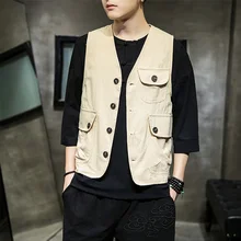 Мужской повседневный летний хлопковый жилет большого размера без рукавов рыболовный жилет мужской с множеством карманов мужской жилет-куртка без рукавов для работы