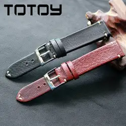 TOTOY utra-тонкий Винтаж Топ Слои кожа Watchban, итальянская телячья кожа ремень, 18 мм 19 мм 20 мм 21 мм 22 мм Для мужчин модели Мягкие Ремешки