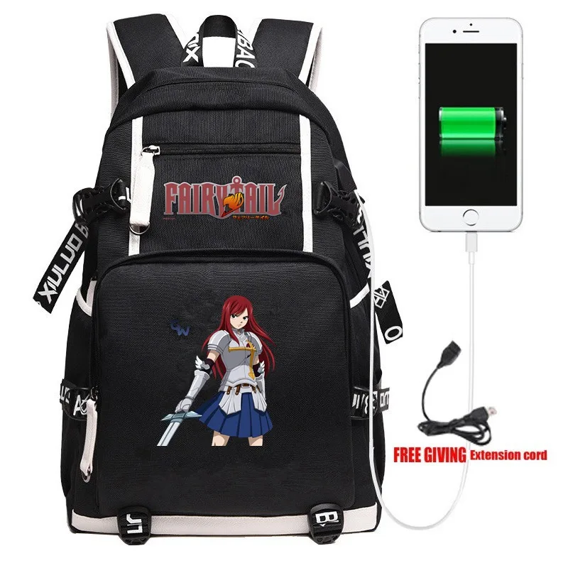 New Anime Fairy Tail Natsu Lucy USB Backpack Unisex Travel Shoulder Laptop Bags Cartoon Teens Kids Student School Bags Bookbag - Цвет: 009