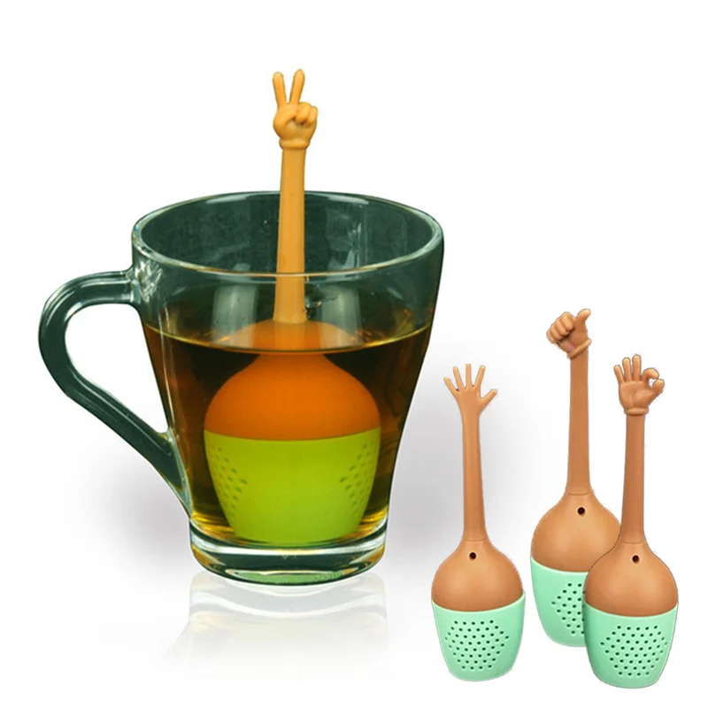 

Loose Leaf Herbal Tea Brewing Tools Funny Hand Gestures Black Tea Strainer FDA Grade Silicone Home Kitchen Dining Bar Teaware