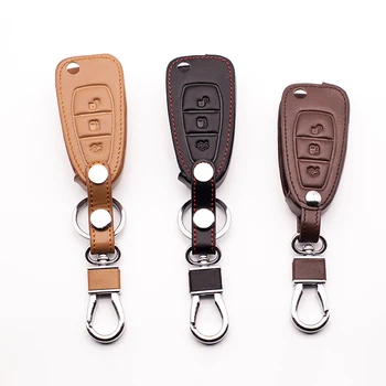 

Genuine Leather Key Ring Case Cover for Ford Focus 3 4 MK3 ST New Fiesta Kuga Keyboard cover 3buttons remote control Car wallet