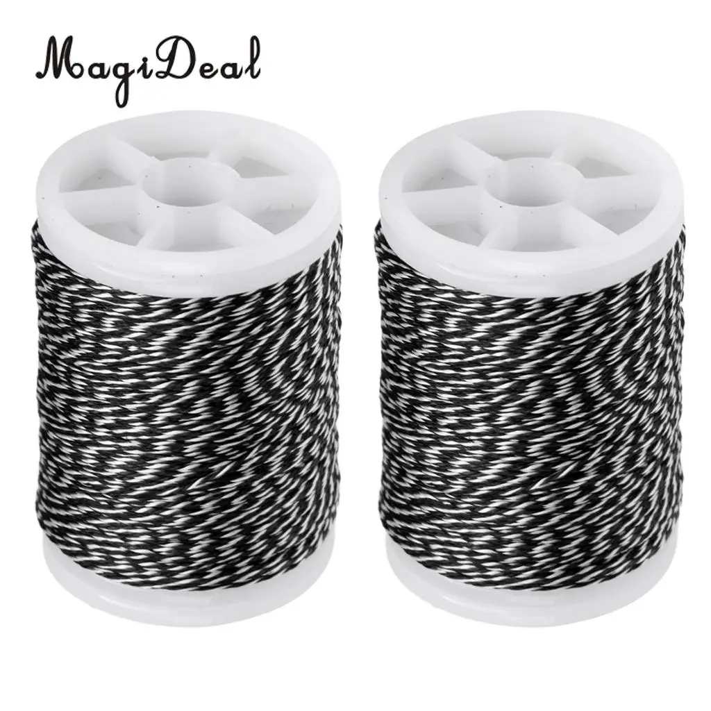 MagiDeal 2 Pcs 110m Fiber Archery Bow String Serving Material Bowstring Protect black&white
