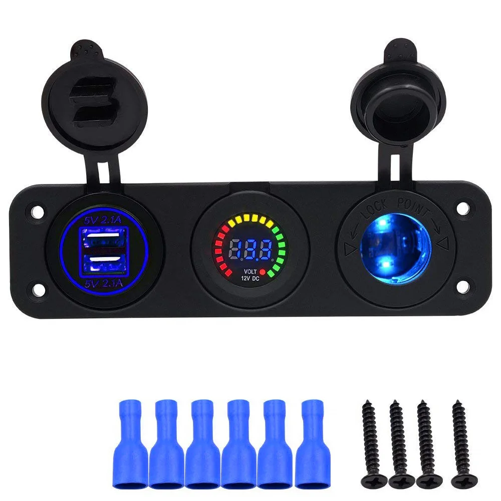 

3 Hole Panel Base Switch Panel 12V Voltmeter Power Socket with Cigarette Lighter Dual USB Charger for Car Boat Switch Panel