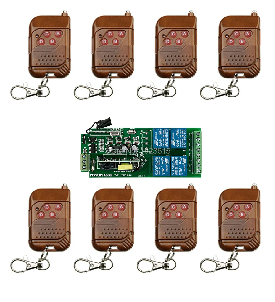 

AC85V 250V 110V 220V 240V 4CH RF Wireless Remote Control Relay Switch Security System 1 x Receiver & 8 x Transmitter 315/433MHZ