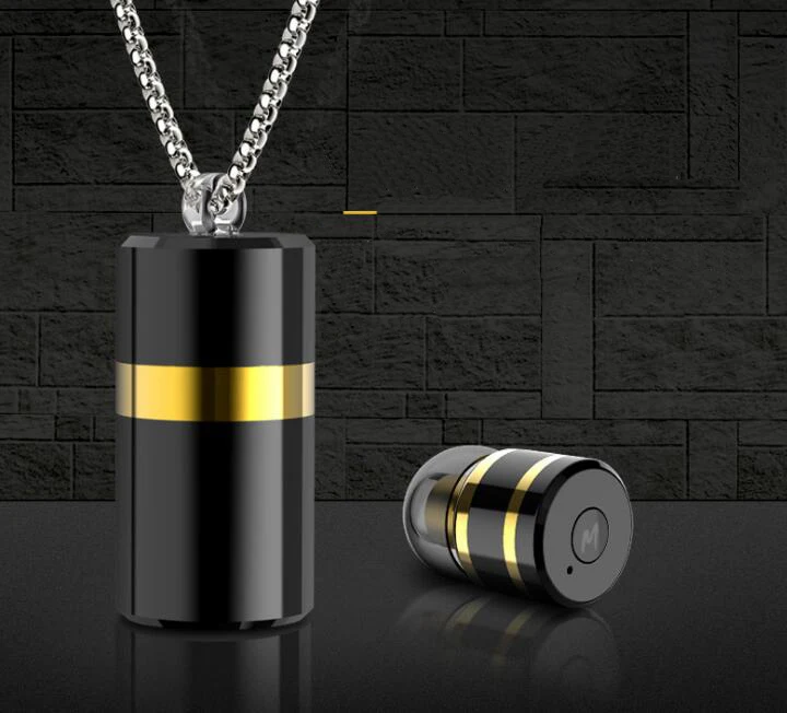 Mini Wireless Bluetooth V4 1 Metal Pendant Earphone Necklace Headset with Storage Box For iphone Android