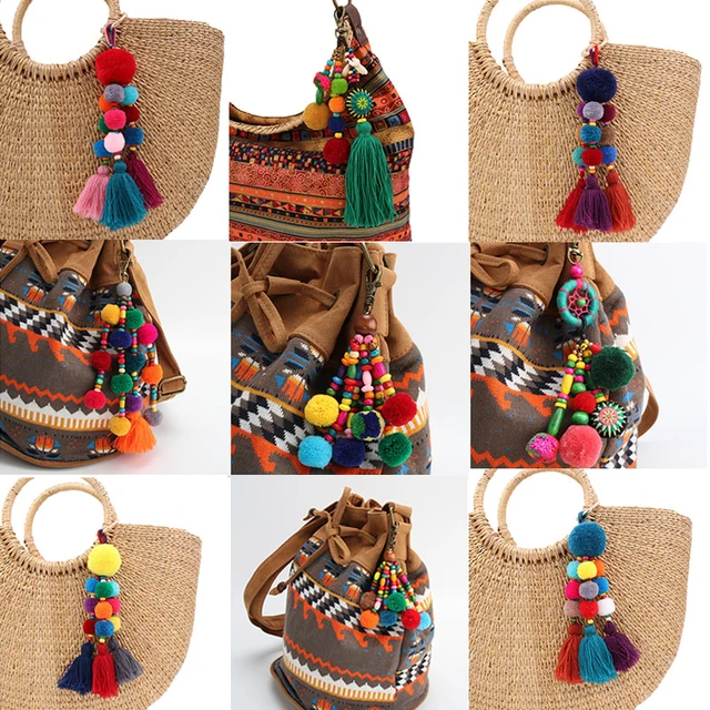 RE Charms bag handmade diy pompom keychain tassel trinket pompon