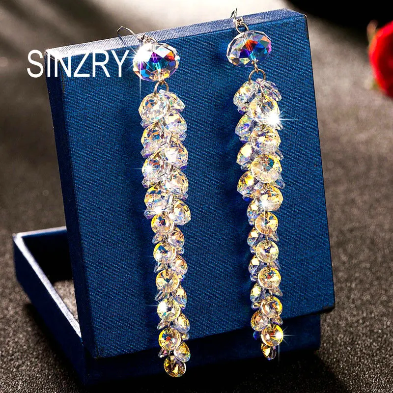 Женские серьги SINZRY длинные из серебра 925 пробы с кристаллами ручная
