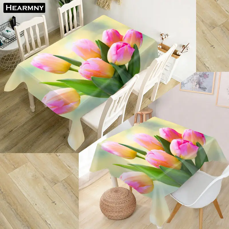 

HEARMNY Tulips Tablecloth 3D Oxford Fabric Square/Rectangular Dust-proof Table Cover For Party Home Decor TV Covers