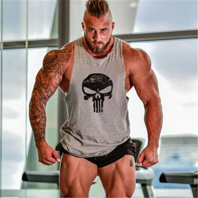 

Men's Skull Printed Bodybuilding Fitness Stringers Shirt Men Tank Top Superman Running Vest Undershirt Golds Gym Sport Tank Top