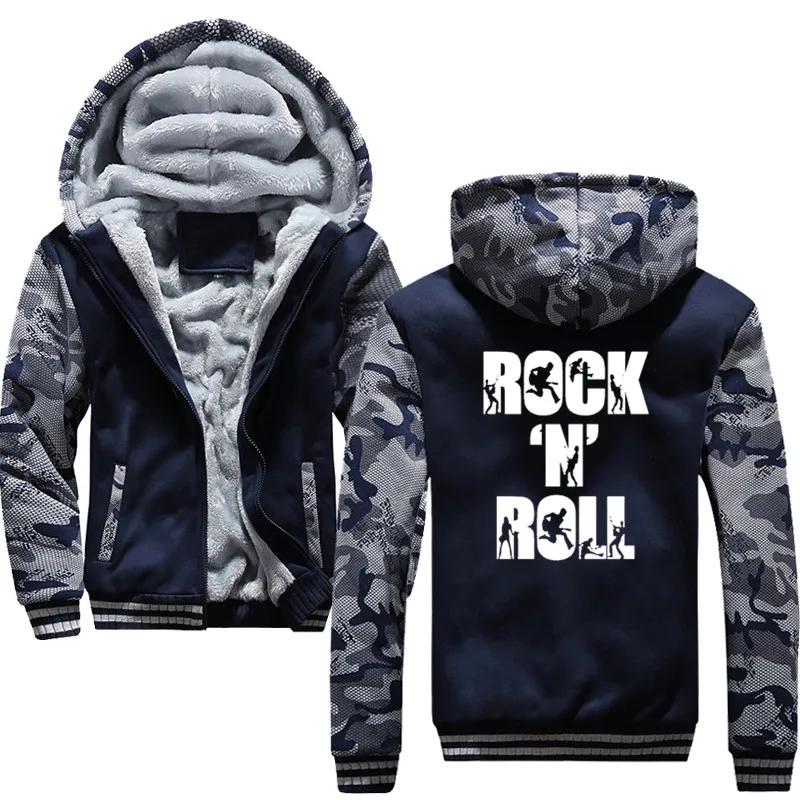 

Rock N Roll Hoodies Men Hooded Casual Winter Thickened Warm Coat Male Sweatshirts Coat Zipper Cardigan Hoody Man Clothing