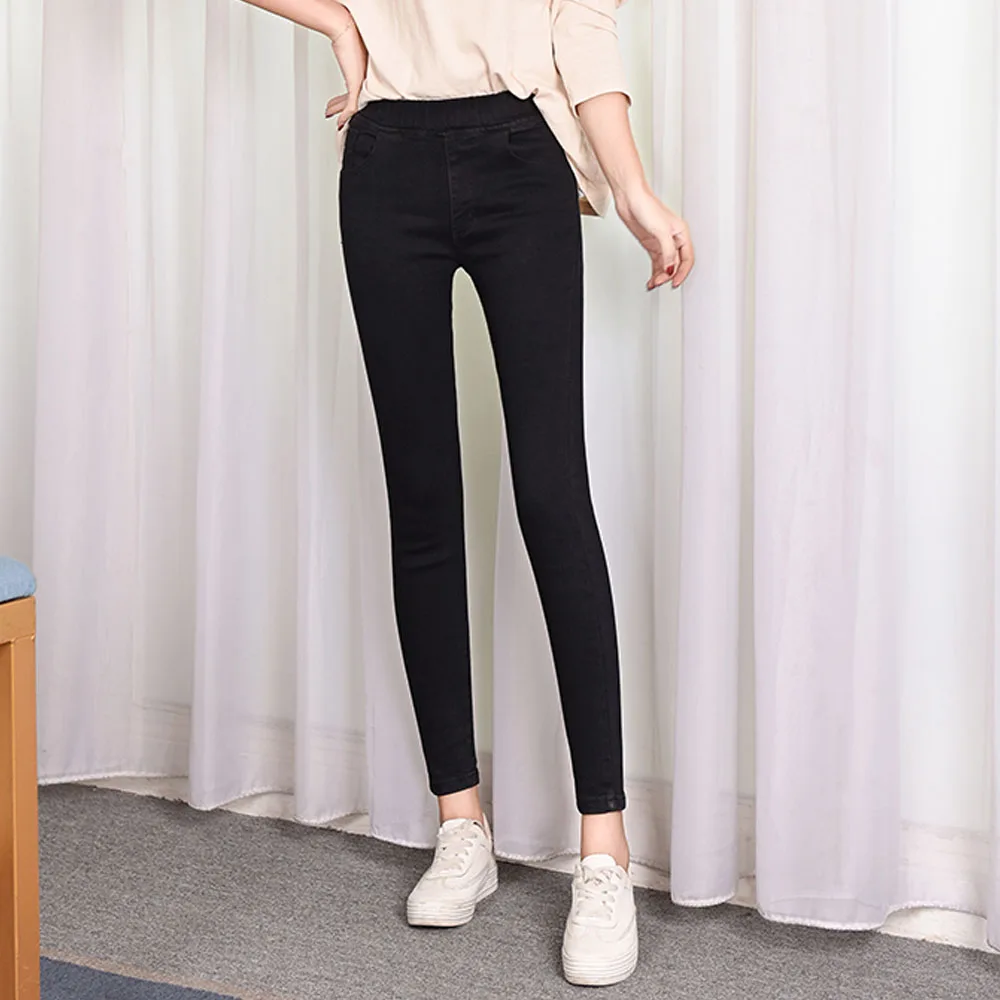 Новая мода осень зима женские повседневные джинсы размера плюс 6XL штаны-карандаш стрейч из денима с высокой талией обтягивающие джинсы длинные брюки - Цвет: black jeans