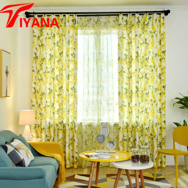 yellow lemon bright curtains