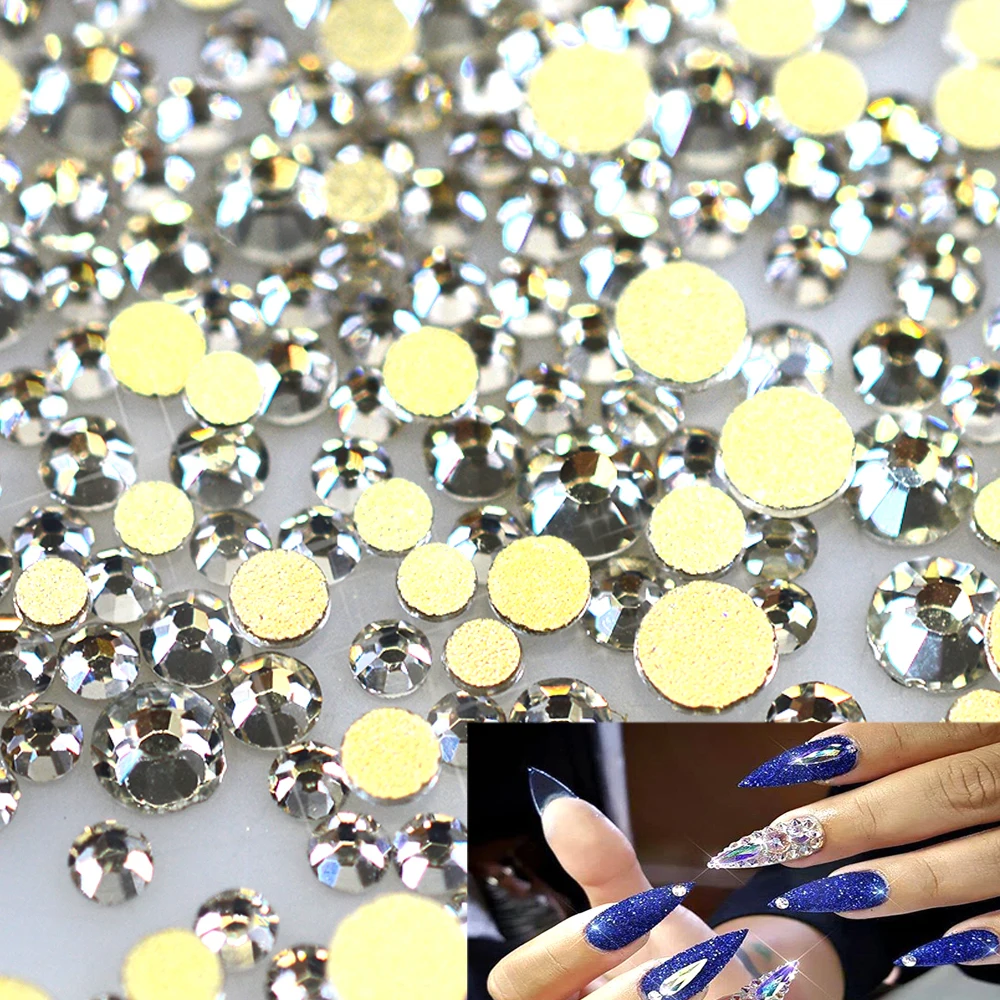 

1440pcs Nail Rhinestone Crystal Shiny SS3-SS6 DIY Beauty Charm Stone Beads Nail Art Decor Gold Flatback Nail Accessory TRND284