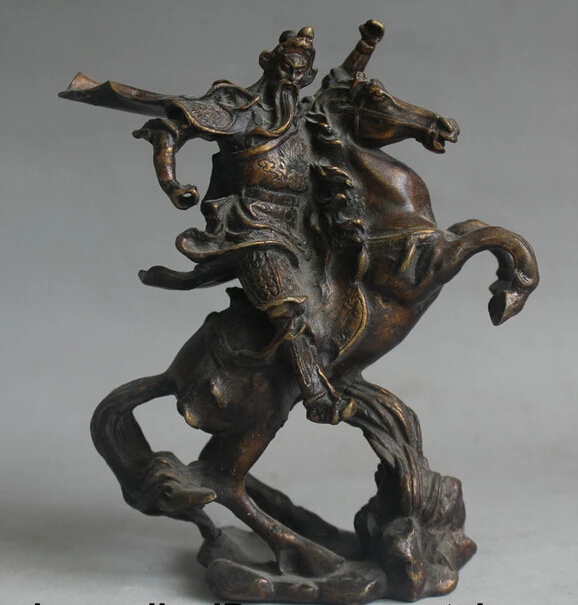

bi003723 6" Chinese Bronze Soldier Generals guangong guanyu god ride horse statue