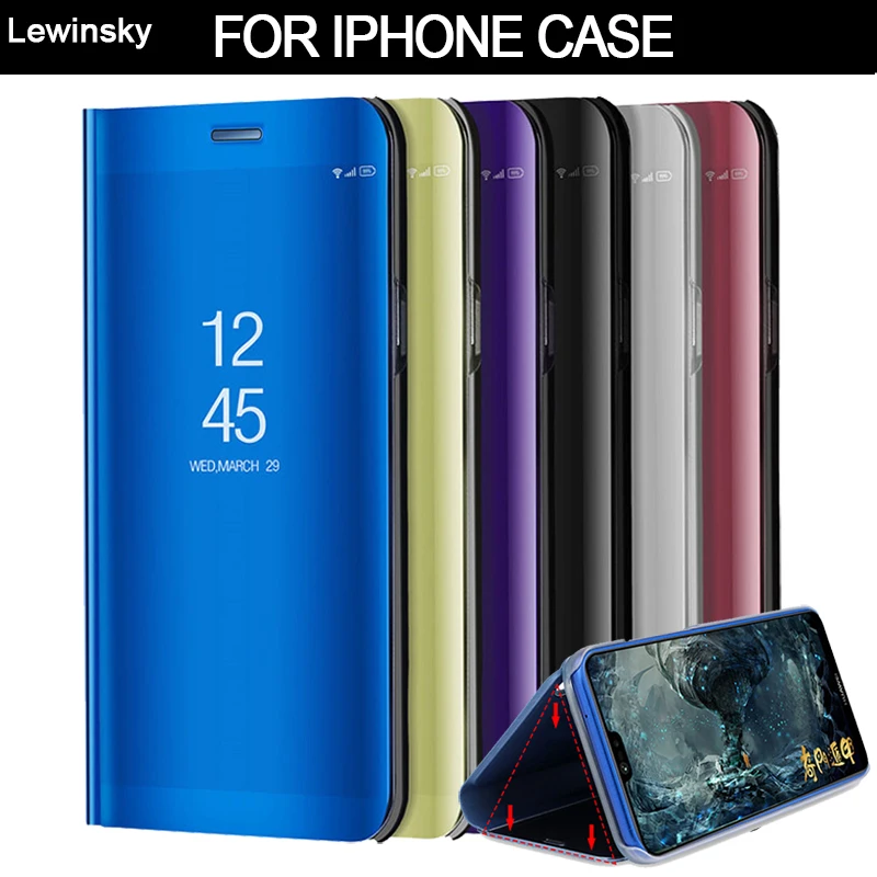 Kopen Luxe Clear View Smart Spiegel Telefoon Case Voor iphone X 8 7 6 6 s Plus Case Flip Stand Leather cover Voor iphone XR Xs Max Gevallen