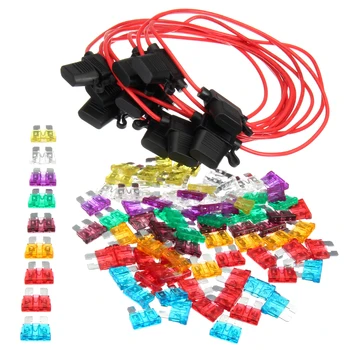 

100Pcs Mini Standard Blade Fuses Assortment Kit Set and 18 AWG Inline Blade Fuse Holder Automotive Clip Puller Car Boat Truck
