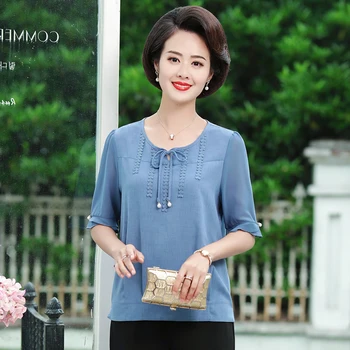 

Flare Half Sleeve Solid Color T-Shirts Summer Middle Age Women T Shirt Middle Age Mother Tee Casual Plus Size O-Neck Tops