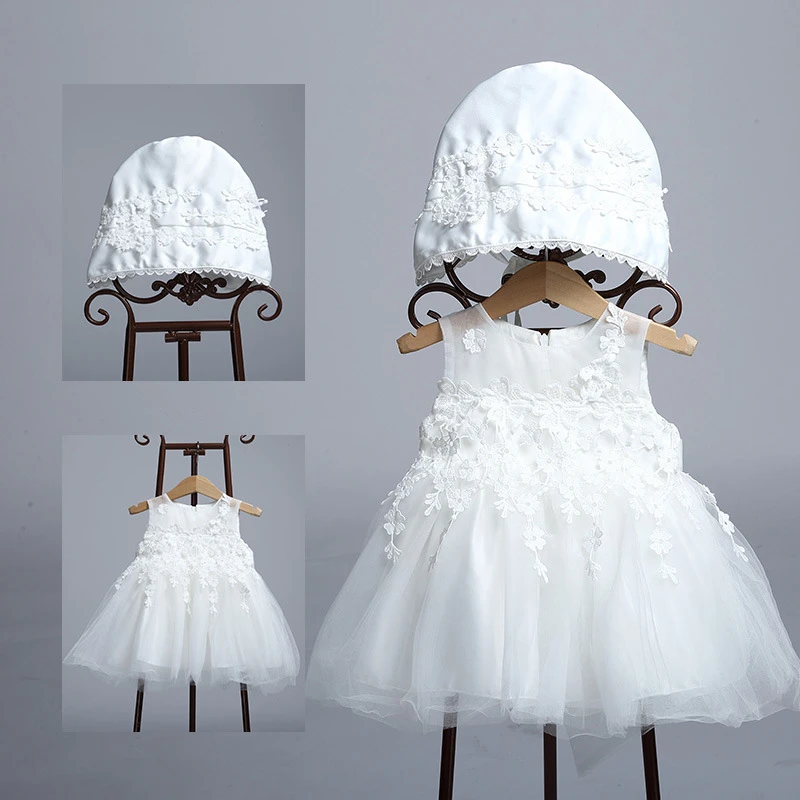 Princess Baby Girl Dress Toddler Cute Flower First Birthday Newborn Party Wedding Dresses Hat Sets Solid Infant Christening Gown (8)