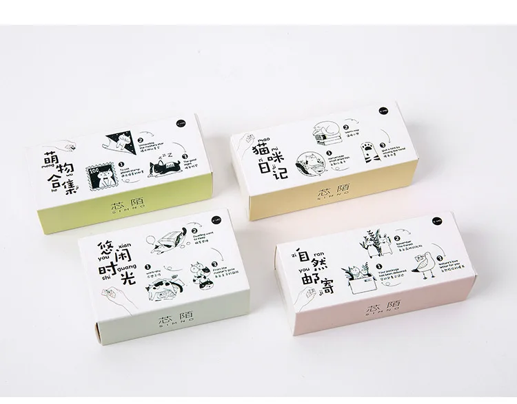 Vintage Cartoon cute cat DIY wooden rubber stamps set for scrapbooking stationery scrapbooking standard stamp