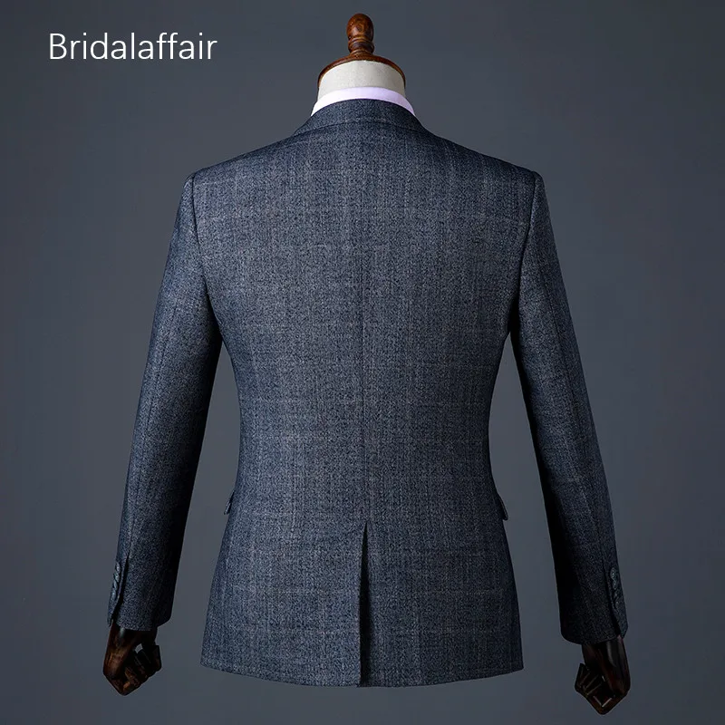 Bridalaffair темно-серый в клетку выпускного вечера Нарядные Костюмы для свадьбы для Для мужчин формальный Для Мужчин's Бизнес костюм жениха Роскошные смокинги 3 шт. куртка брюки жилет