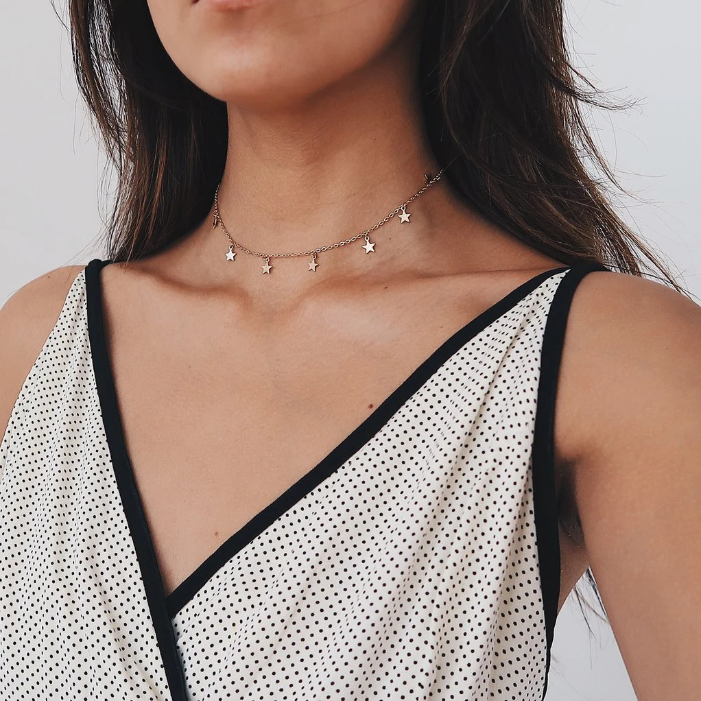 

Gold Color Choker Necklace Multilayer Little Star Pendants & Necklaces Short Stars Tassel Velvet Women Fahion Jewelry A266
