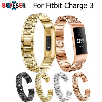 

New Bands For Fitbit Charge 3 Stainless Steel Metal Strap Jewelry Bling Rhinestone Bracelet Wristband For Women Ladies Girls