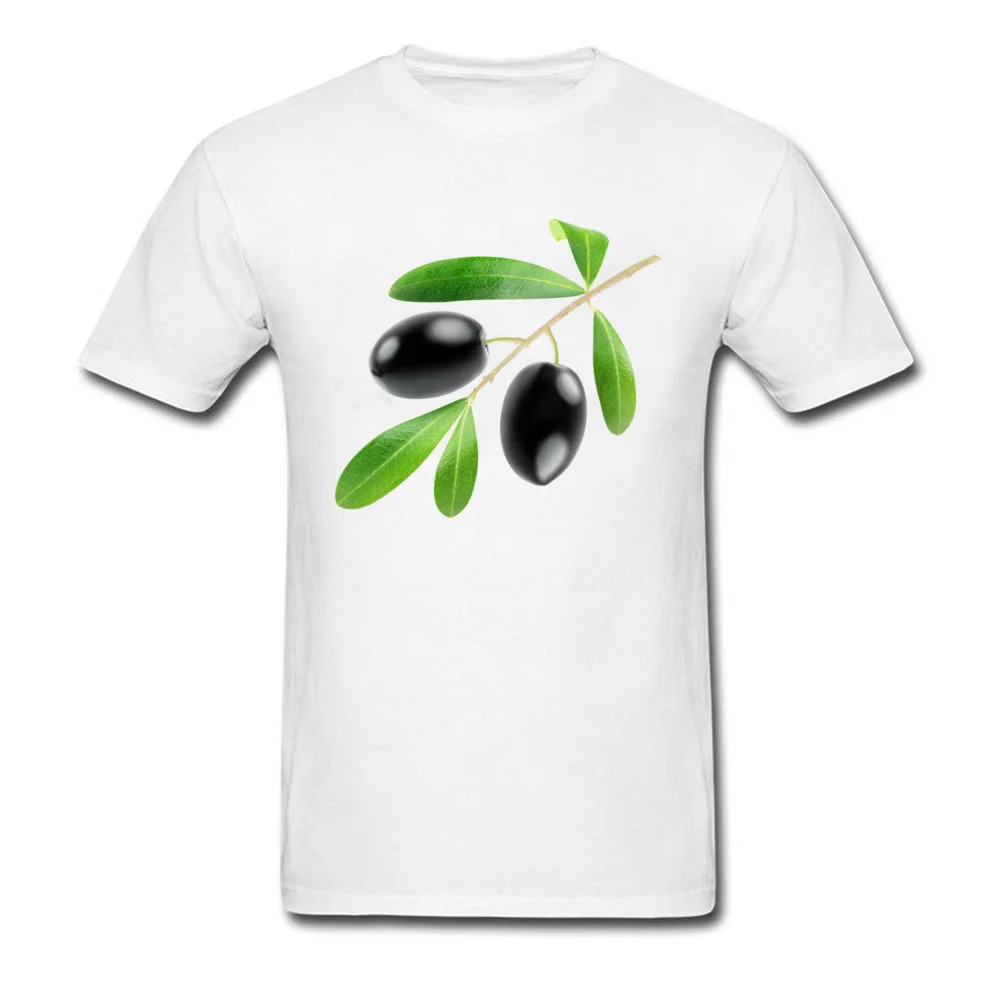 Cotton Men Short Sleeve Branch with black olives T Shirt Normal Tops Shirt Retro Family O-Neck Sweatshirts Drop Shipping Branch with black olives white