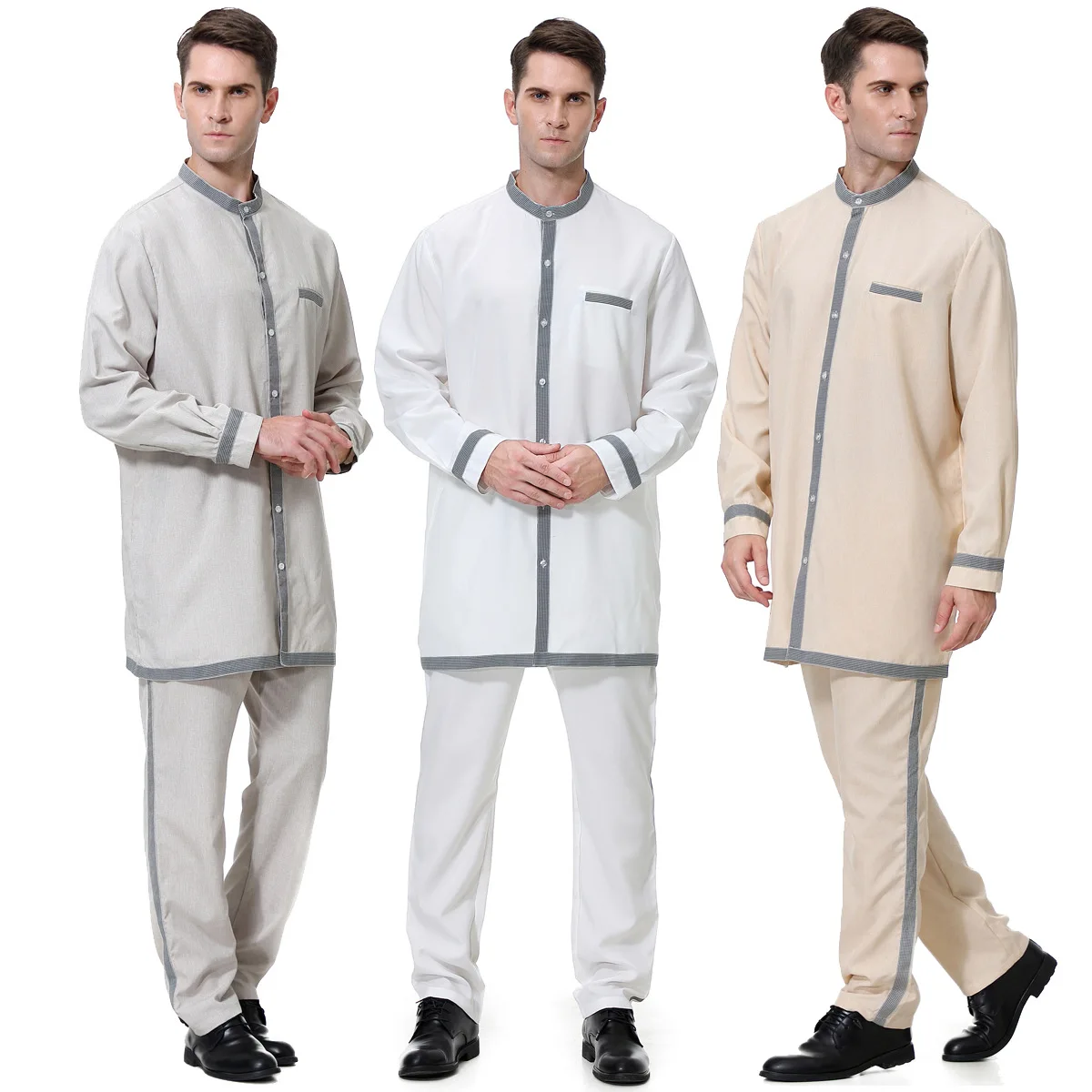 Qatar Kurta Арабский мусульманский ислам комплект одежды мужские jubba tobe топы и брюки New