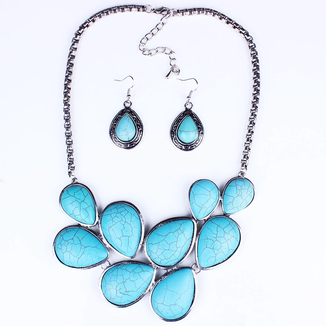 Hot sale flower style Fashion Jewelry Sets Vintage Tibet Silver Necklace Earring Set