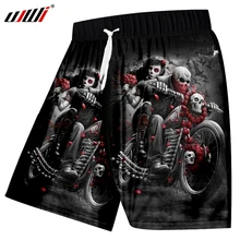 UJWI Casual Shorts Men's 2019 Summer new style Rose motorcycle skull 3D Printed  Large size leisure Shorts
