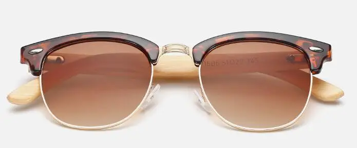 Мужские Роскошные брендовые солнцезащитные очки без оправы линзы поликарбонатные зеркальные очки бамбуковая оправа классические Звездные стильные ретро очки мужские модные очки - Цвет линз: Leopard
