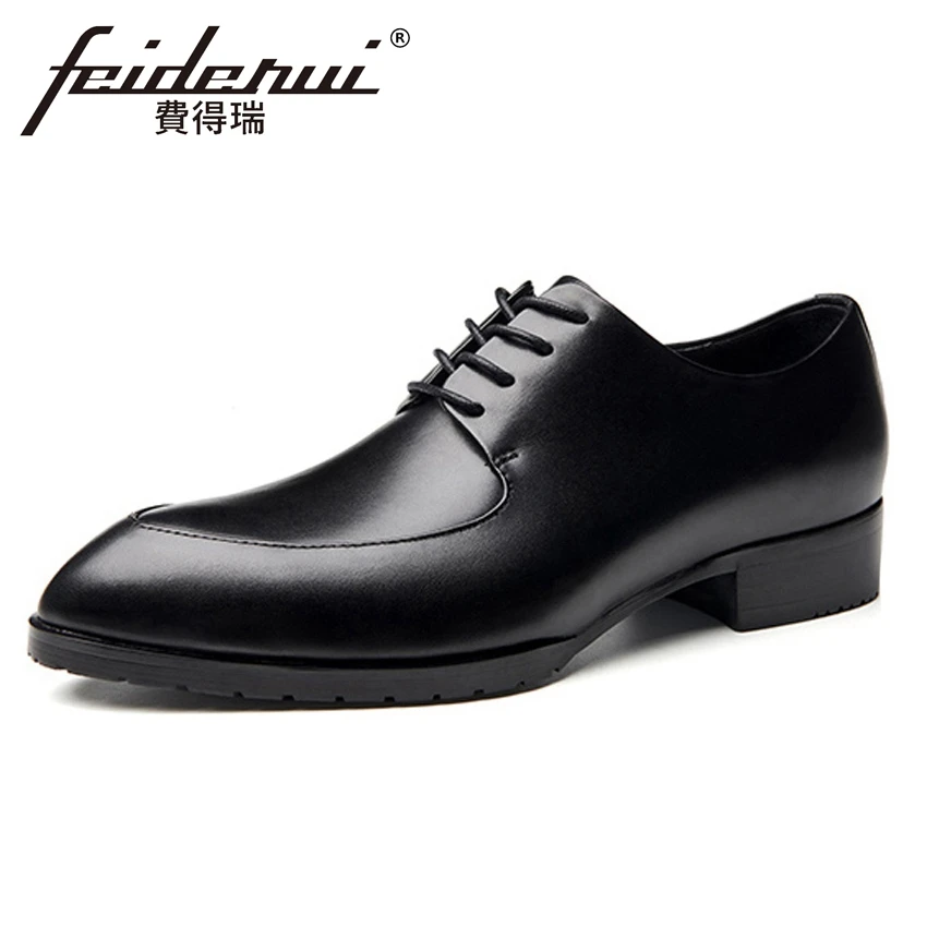 Cm Lacé Véritable Hommes Chaussures Homme Cuir Derby En Hqs329 Main Bout Formelle Mariage Noir Talons Nouveau De Classique 3 Robe Rond Partie q7ZtCC