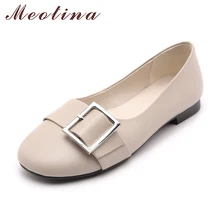 Meotina/Женская обувь, обувь из натуральной кожи Женские балетки на плоской подошве; водонепроницаемые Мокасины с пряжкой; Для Женщин Мокасины из бычьей кожи, на плоской подошве весенняя обувь черного цвета