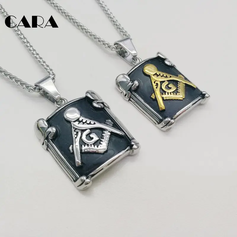

2019 new 2 tone stainless steel curved Free Mason square table pendant necklace men stylish fashion jewelries accessory CARA0404