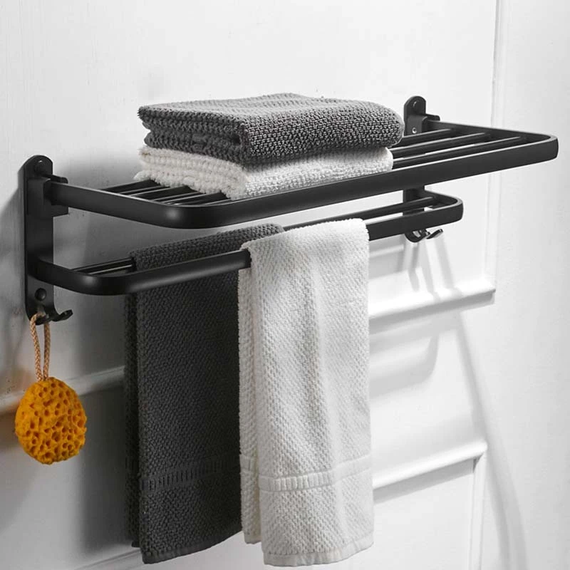 Wall Mounted Foldable Towel Holder Aluminum Bathroom Movable Bath Towel  Shelf Matte Black Towel Holder Bar With Hooks - Towel Racks - AliExpress