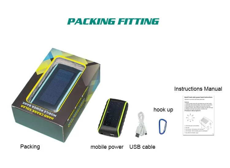 New Portable Solar Power Hand Crank Dynamo Cell Phone Charger + LED Flashlight Hand Crank function for iphone 7 7plus (15)