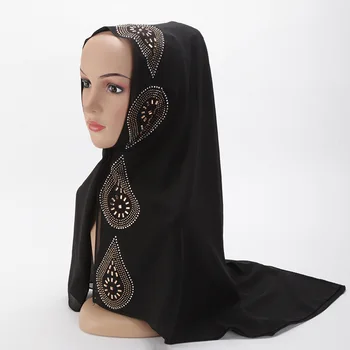 Factory Outlet Pearl Chiffon Scarf With Diamonds Exquisite Pattern hijab femme musulman Women Scarf Long Shawl Wrap High Quality chic exuberant peonies and leaves pattern shawl wrap chiffon scarf for women