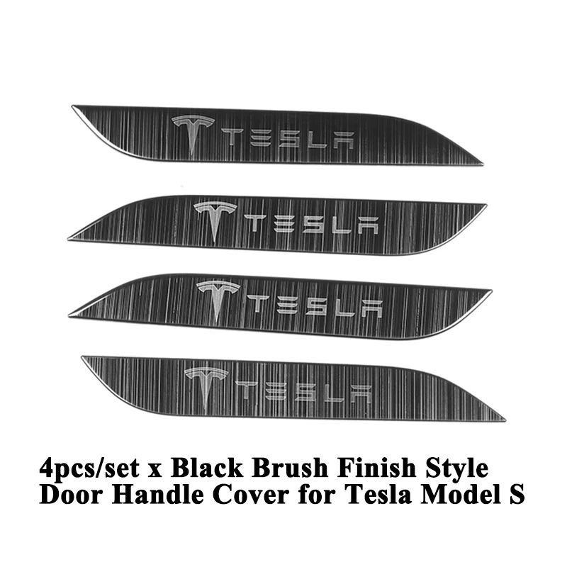 Brush Finish Style 4 шт./компл. Стайлинг автомобиля дверные ручки крышки Логотип Украшение Наклейка из нержавеющей стали протектор автомобильные аксессуары только для Tesla модель S - Название цвета: Brush Finish Style