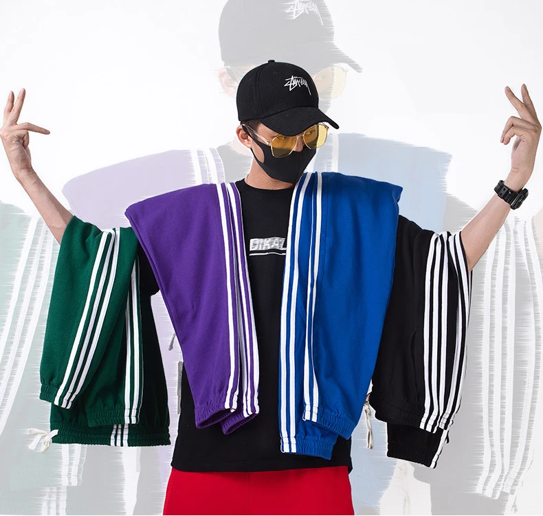 

Striped Fashion Streetwear Casual 100% Cotton Trousers Loose Plus Size M-5XL Straight Full Length Mid Weight Joggers Men Pants