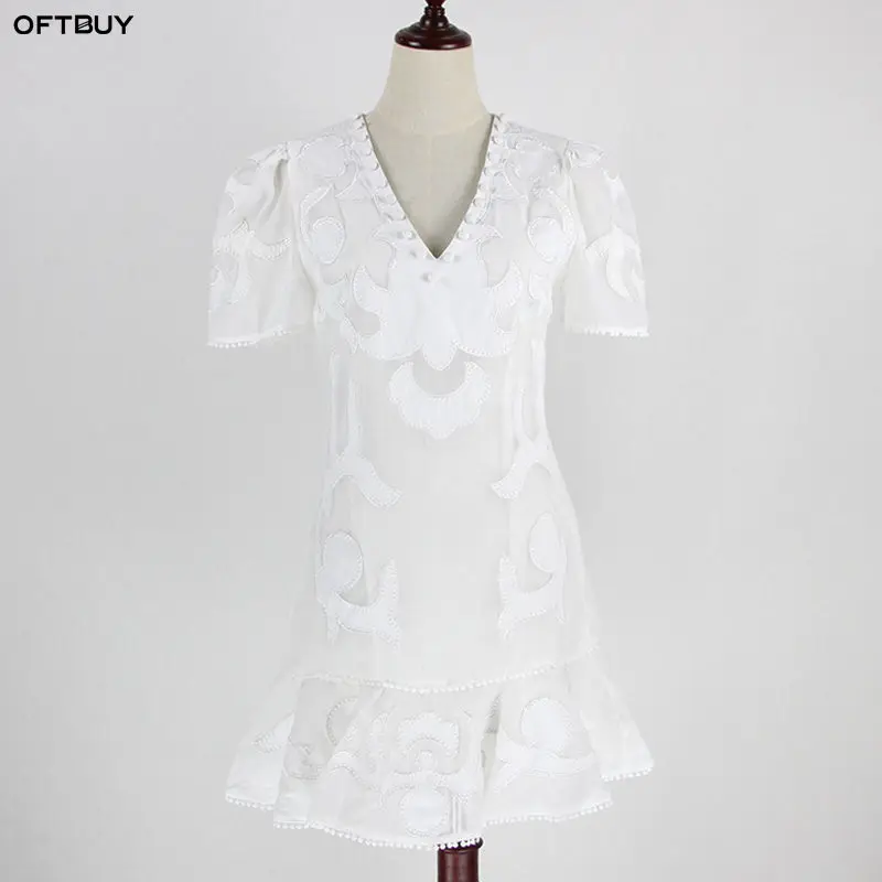 OFTBUY 2018 летнее платье женские вечерние мини платья Черный Белый Вышивка v образным