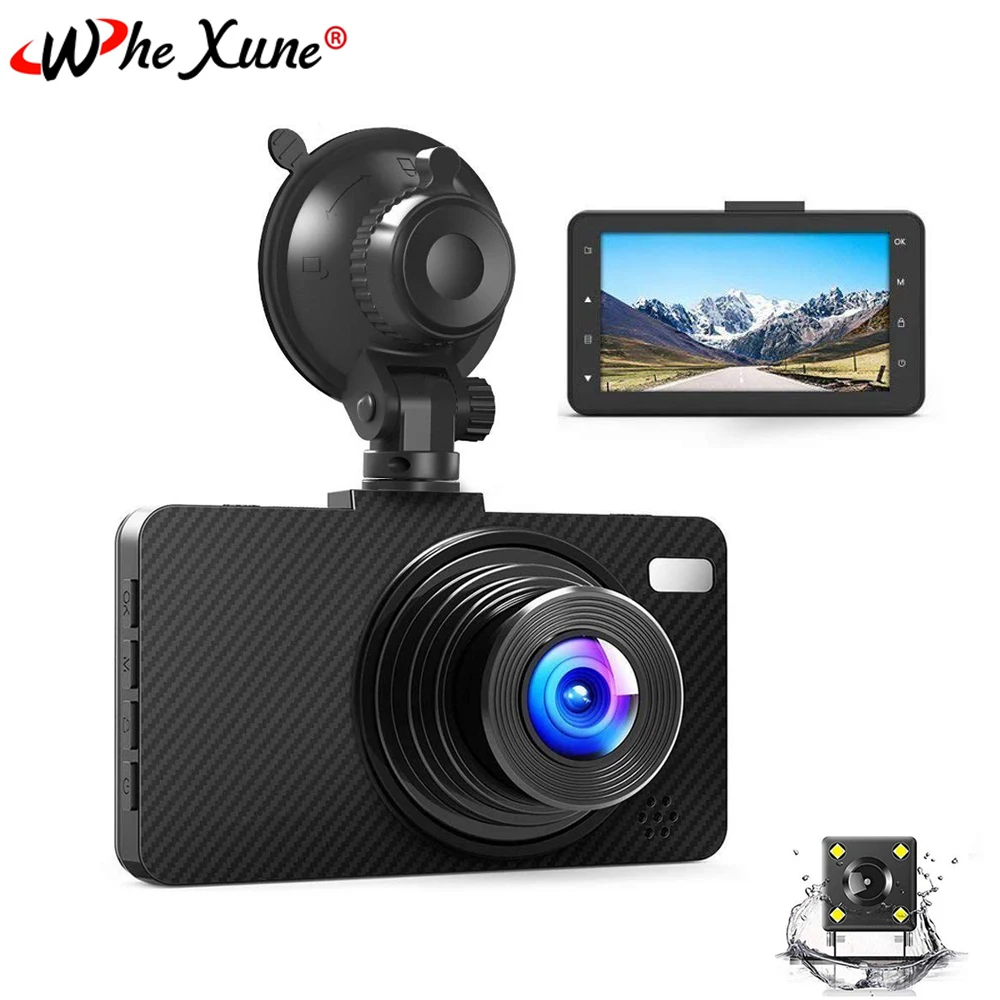 WHEXUNE новая 3-дюймовая Автомобильная Dvr камера Full HD1080P двойной объектив видео