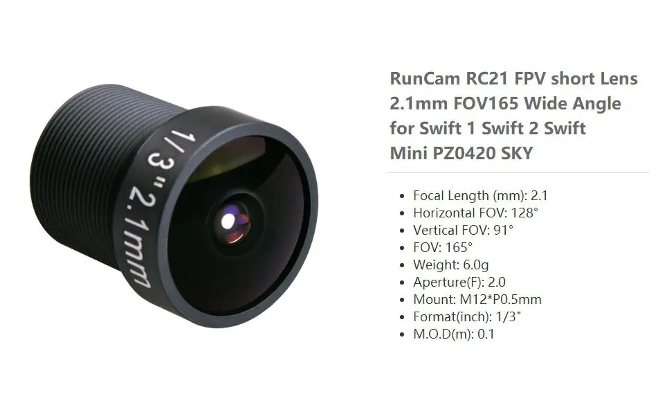 LeadingStar Tarot RC RunCam RC21 FPV короткий объектив 2 1 мм FOV165 широкий угол для Swift Mini PZ0420