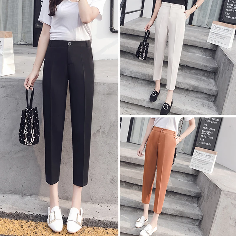 

Women Chiffon Casual Solid Elasitc Waist Office Pants Spring Summer Fashion Female Lady Harem Pant Trousers